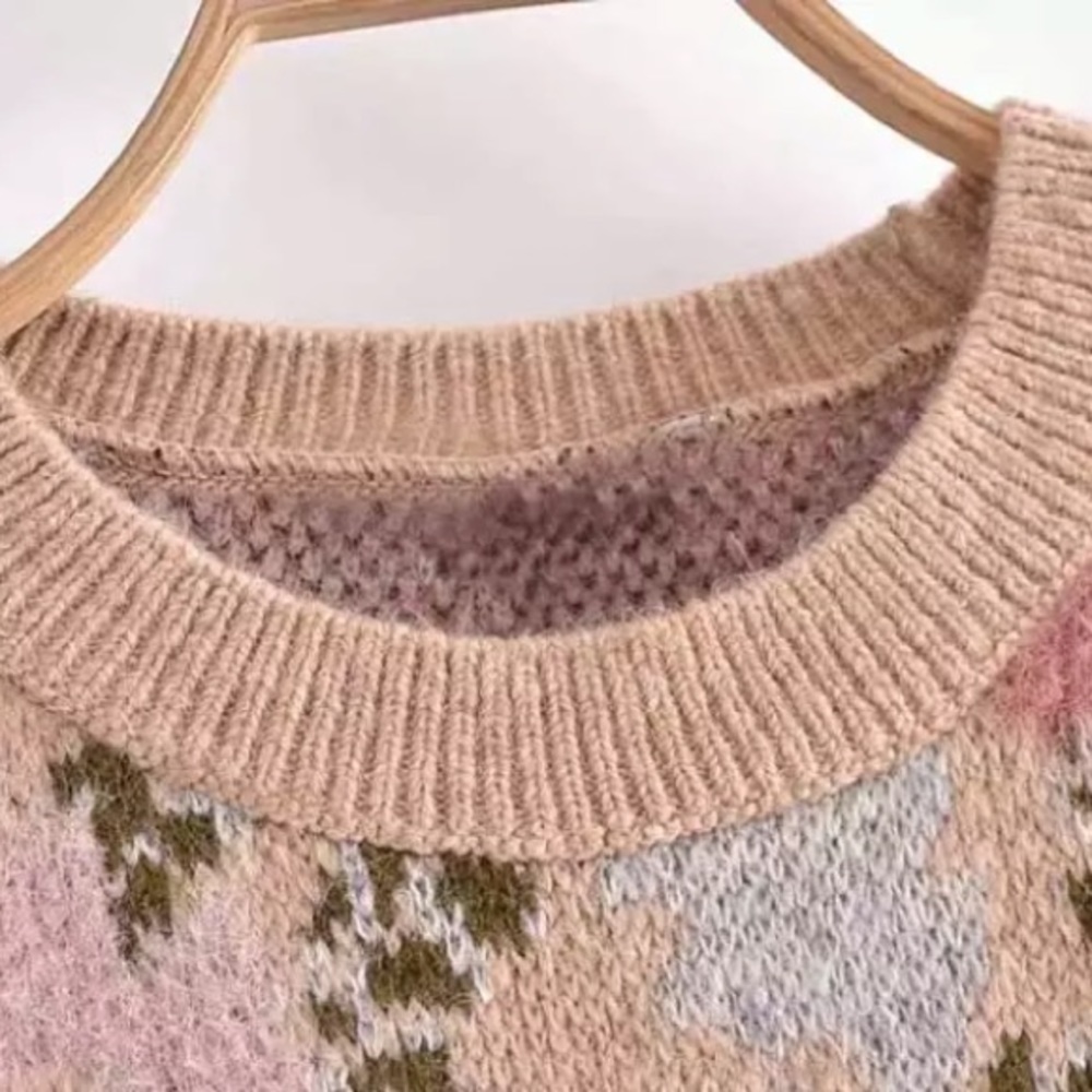 SOLD OUT Beige Floral Pullover Oversized Knit Sweater - Picture 8 of 11